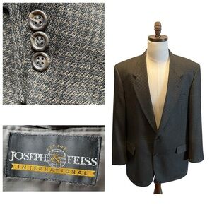 Joseph Feiss Tweed Wool Suit Blazer Jacket Brown Size 44L Check NWOT Menswear